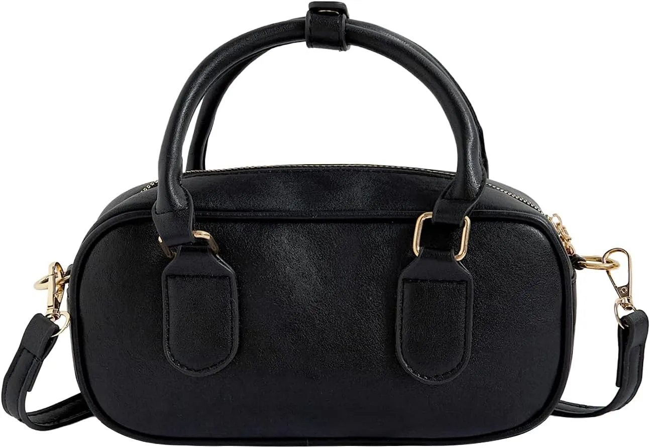 Verdusa Women's Bucket Leather Crossbody Satchel Bags Retro Top Handle Clutch Bowling Bag