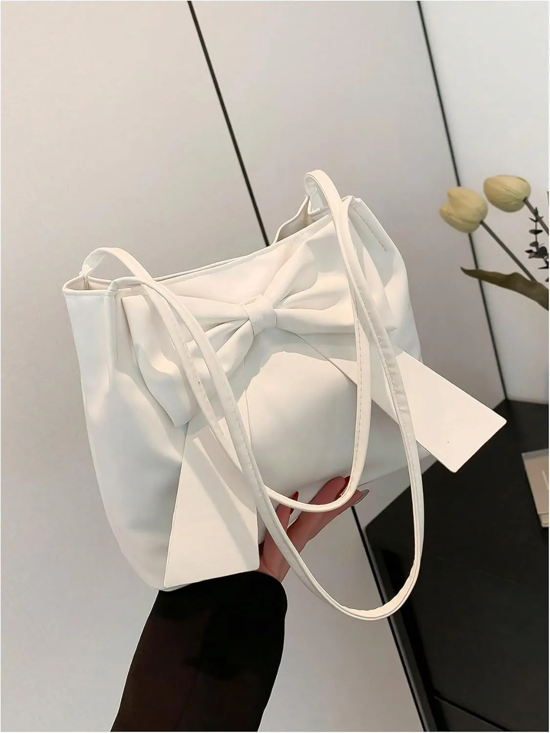 Verdusa Women's PU Leather Shoulder Tote Bags Bow Satchel Purses