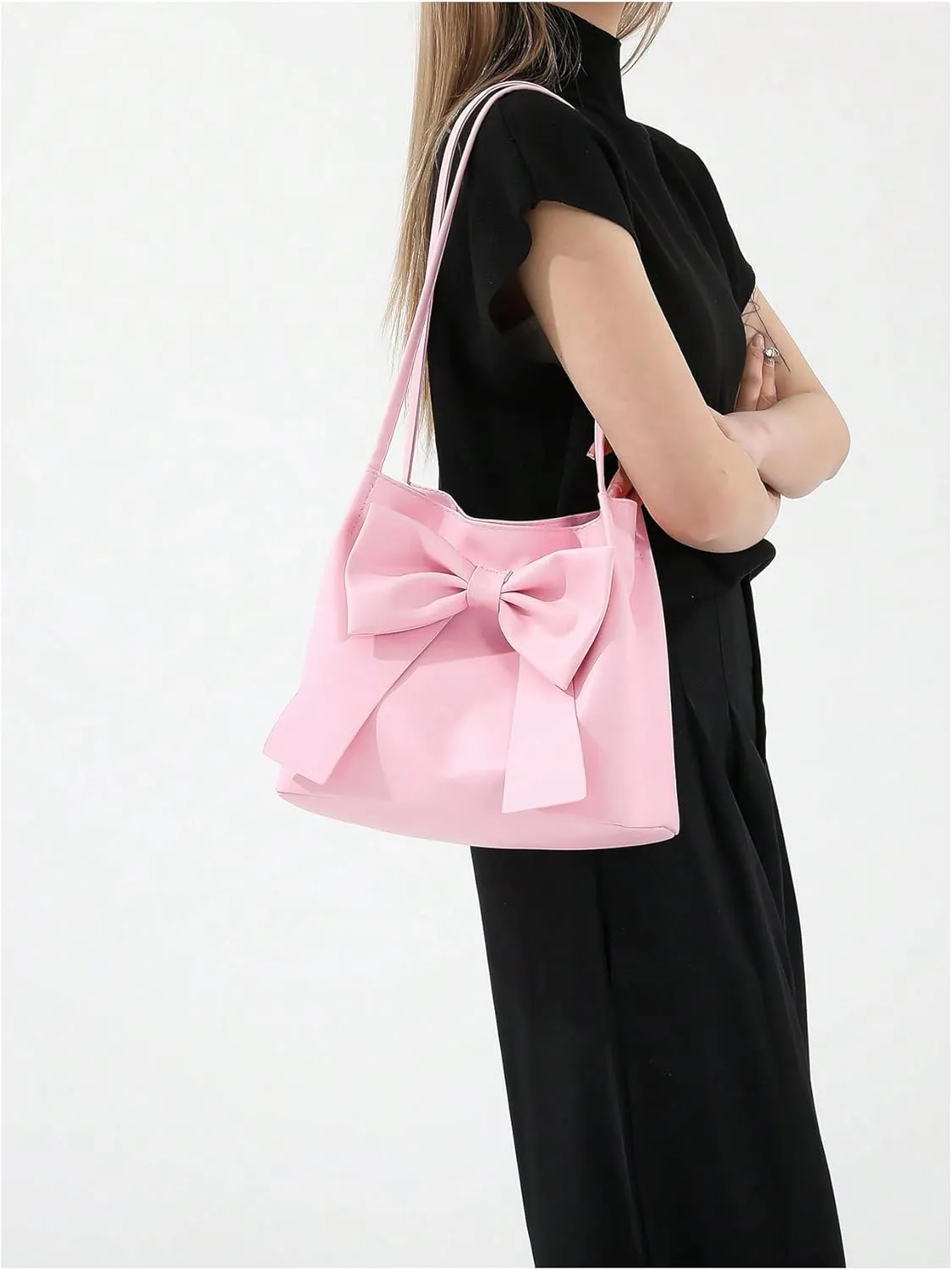 Verdusa Women's PU Leather Shoulder Tote Bags Bow Satchel Purses