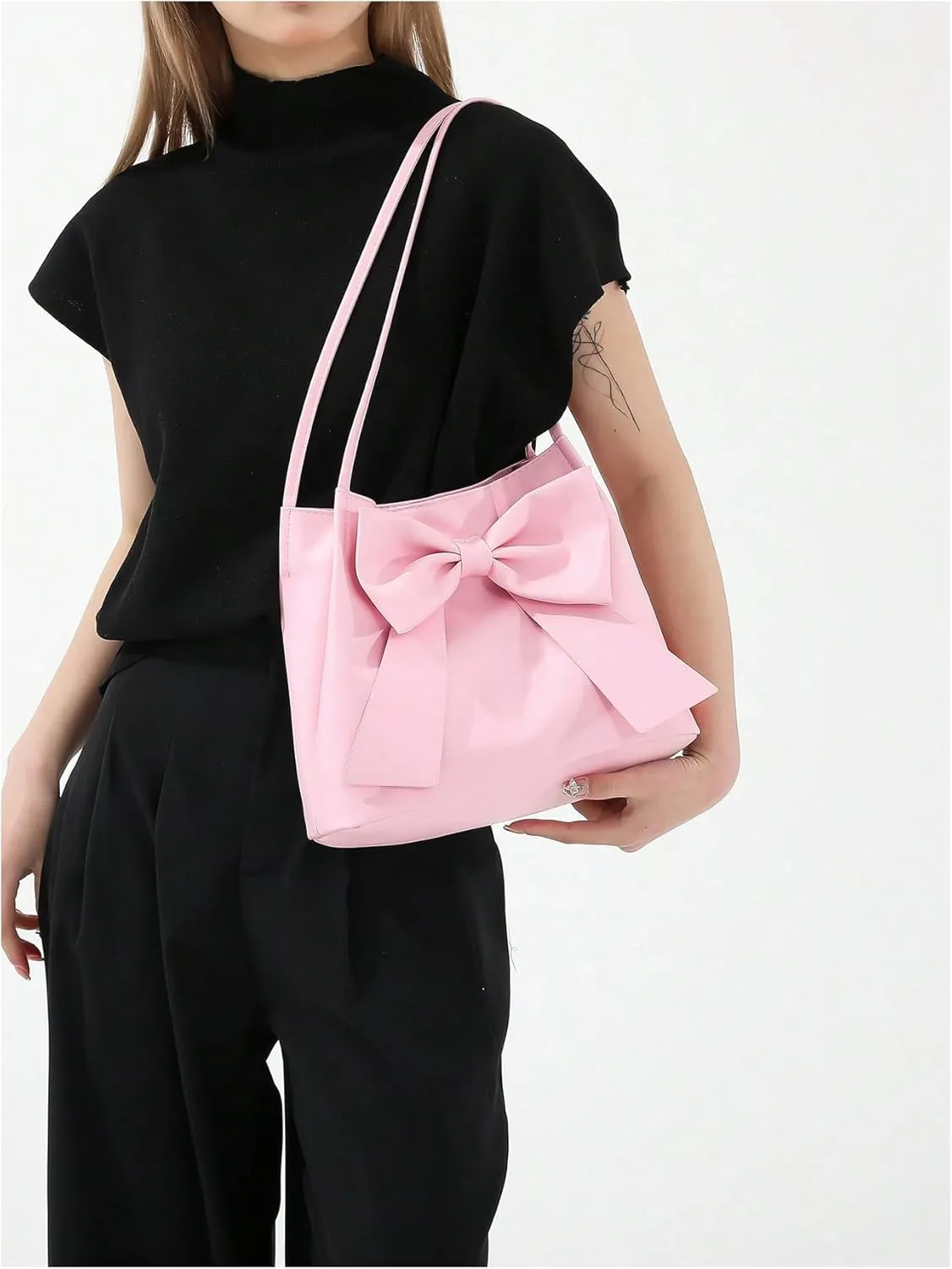 Verdusa Women's PU Leather Shoulder Tote Bags Bow Satchel Purses