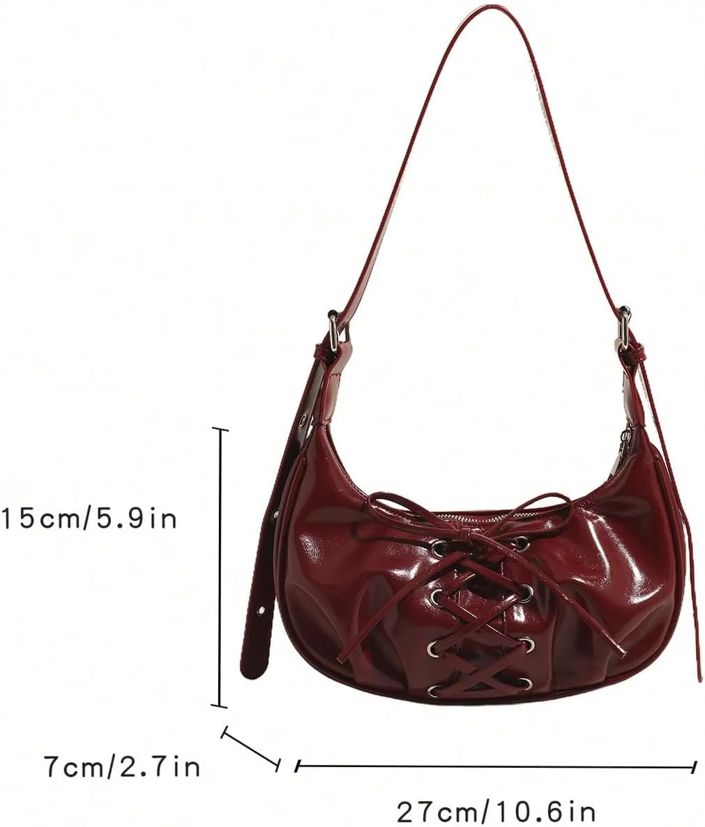 Verdusa Women's Vintage Lace Up Leather Bags Top Handle Crescent Shoulder Handbags