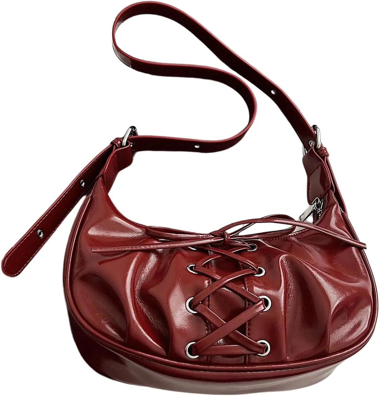 Verdusa Women's Vintage Lace Up Leather Bags Top Handle Crescent Shoulder Handbags