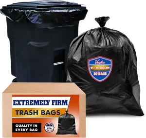 Veska 65 Gallon Trash Bags for Toter, (Value-Pack 50 Count w/Ties) Large 64 Bags Gallon Heavy Duty, Heavy Duty, 60 Gal for Outdoor Garbage Can Liner, Custodians