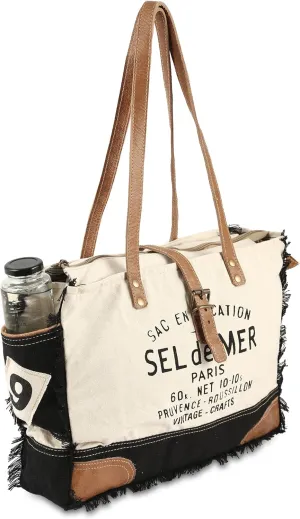 vintage crafts Bags Sel De Mer Upcycled Canvas Hand Bag Upcycled Canvas Tote Bag Radiant Leather Bag