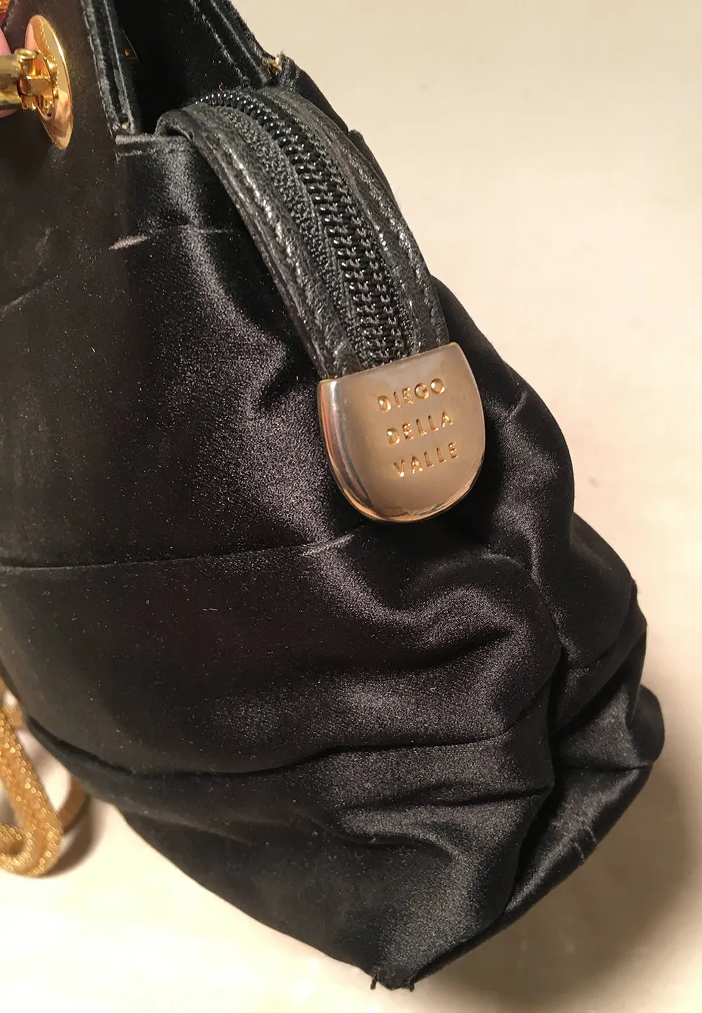 Vintage Diego Della Valle Black Silk Gold Chain Evening Shoulder Bag