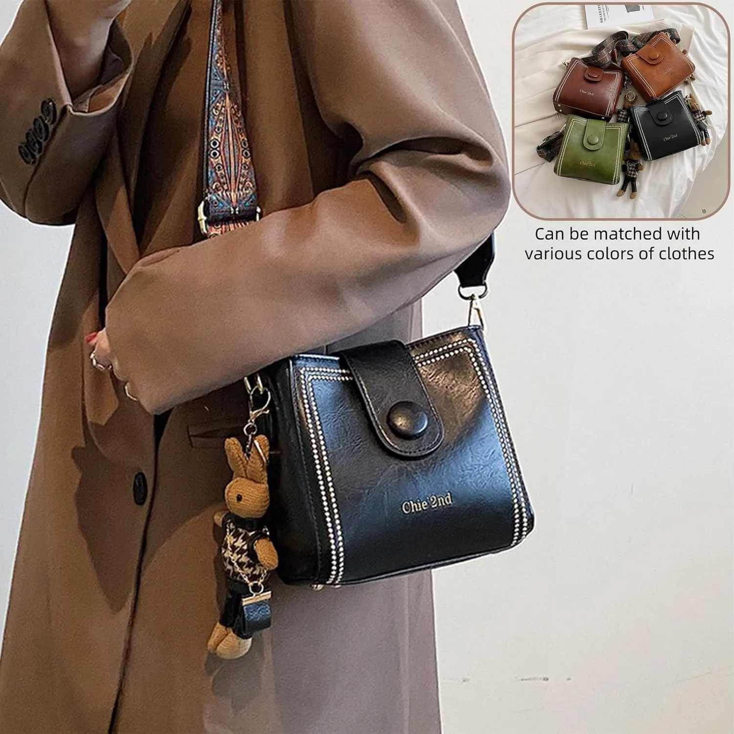 Vintage Fashion Bag With Adjustable Wider Shoulder Strap, Leather Shoulder Bags for women, Trendy Bucket Handbag
