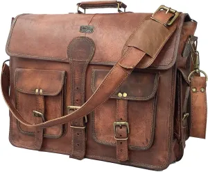 Vintage Handmade Leather Travel Messenger Office Crossbody Bag Laptop Briefcase Computer Satchel Bag For Men And Women (18 inch Large)
