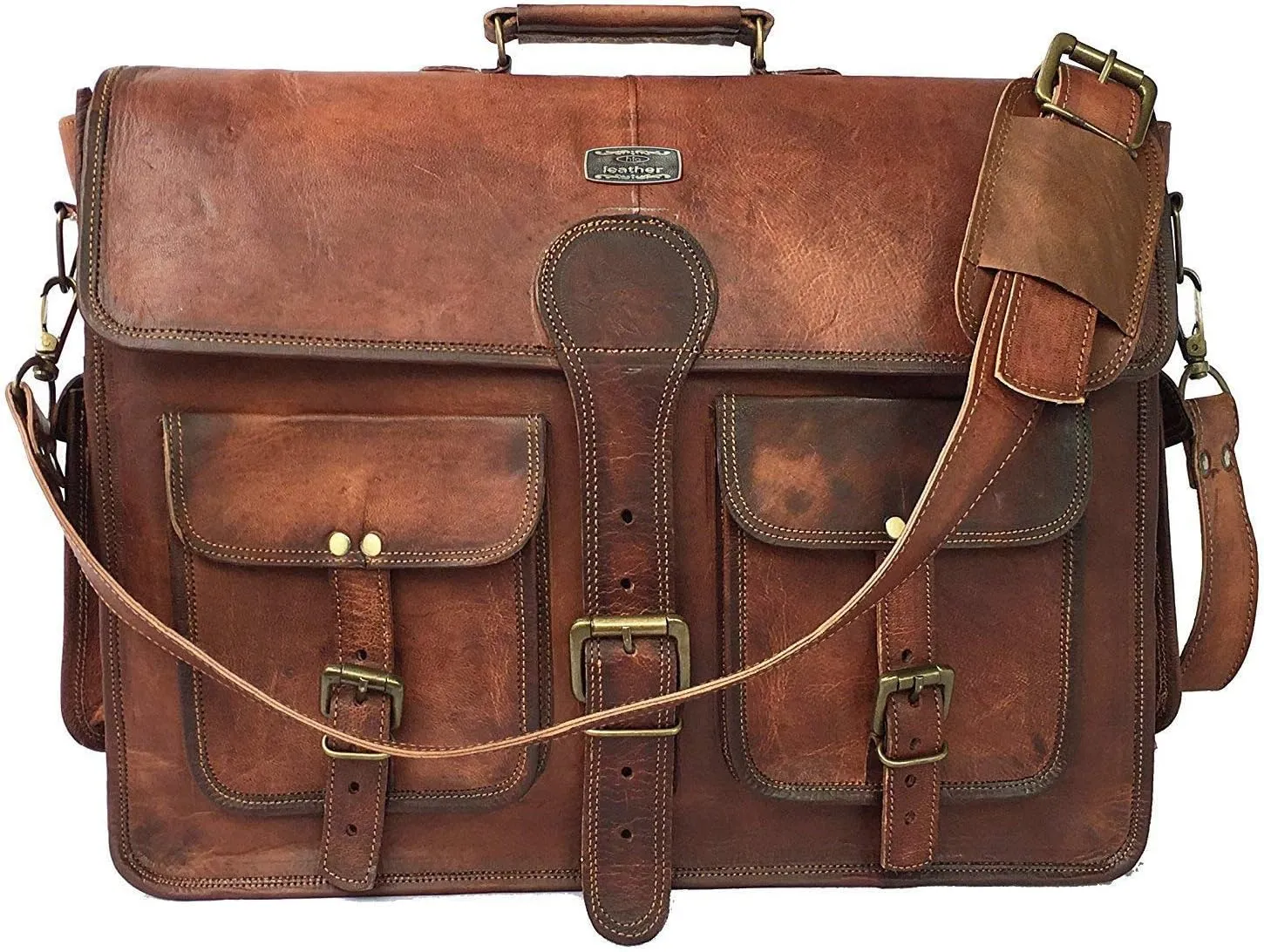 Vintage Handmade Leather Travel Messenger Office Crossbody Bag Laptop Briefcase Computer Satchel Bag For Men And Women (18 inch Large)