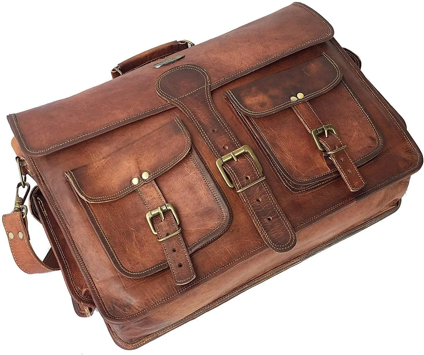 Vintage Handmade Leather Travel Messenger Office Crossbody Bag Laptop Briefcase Computer Satchel Bag For Men And Women (18 inch Large)