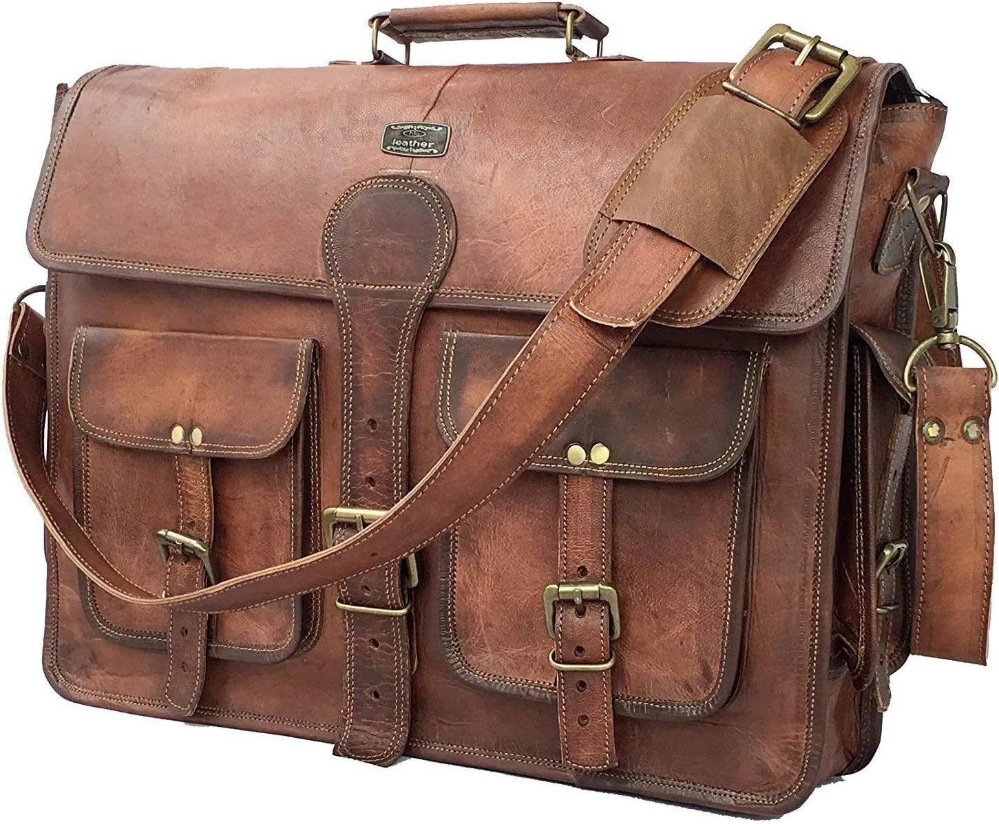 Vintage Handmade Leather Travel Messenger Office Crossbody Bag Laptop Briefcase Computer Satchel Bag For Men And Women (18 inch Large)