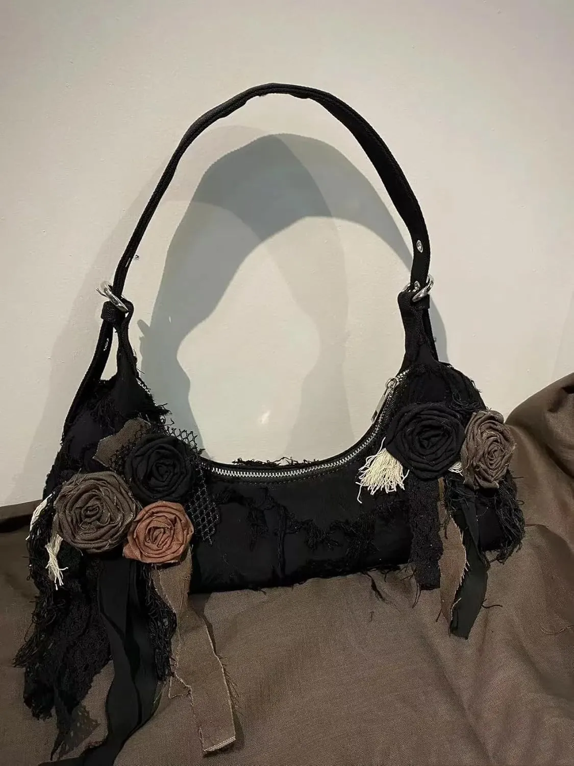 Vintage Lace Rose Hobo Bags, Handmade Shoulder Tote HandBag for Women, Duke Red Roses Lace Tote Bags