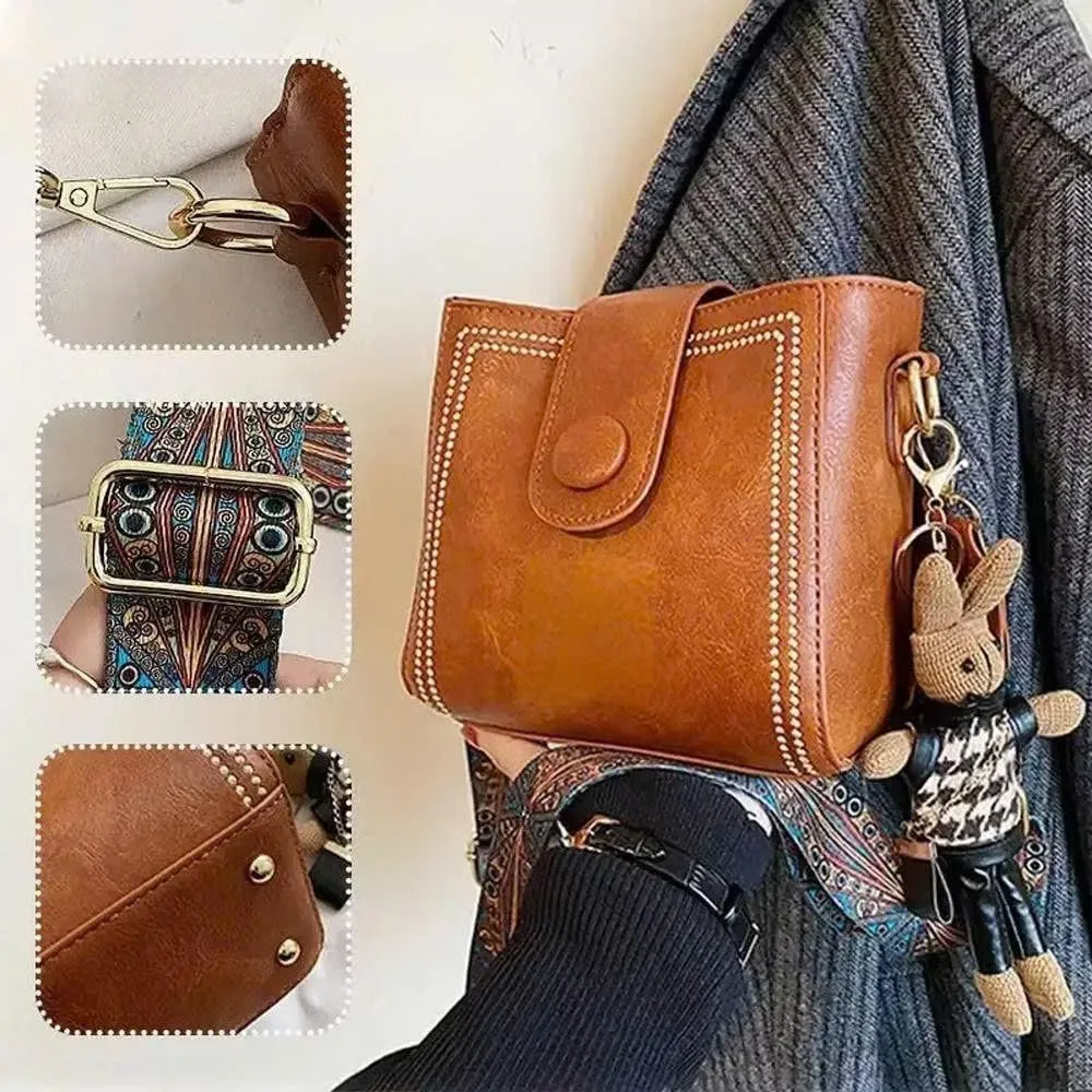 Vintage Retro Small Water Bucket Bag, Vintage Fashion Bag With Adjustable Wider Shoulder Strap