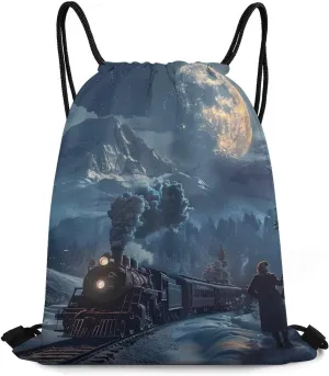 Vintage Steam Train Mountain Forests Drawstring Backpack Durable String Bag Sports Sackpack Cinch Bags for Gym Travel