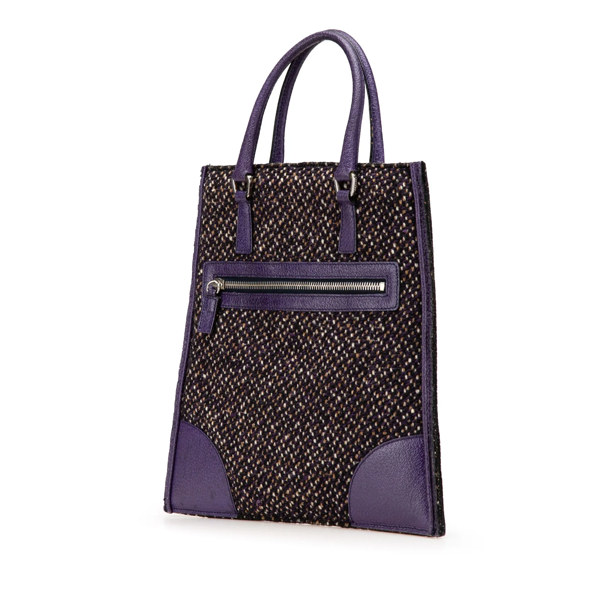 Vitello Trimmed Tweed Flat Tote