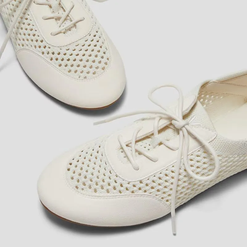 VIVAIA Yara Almond Toe Lace-Up Mesh Sneakers Flat