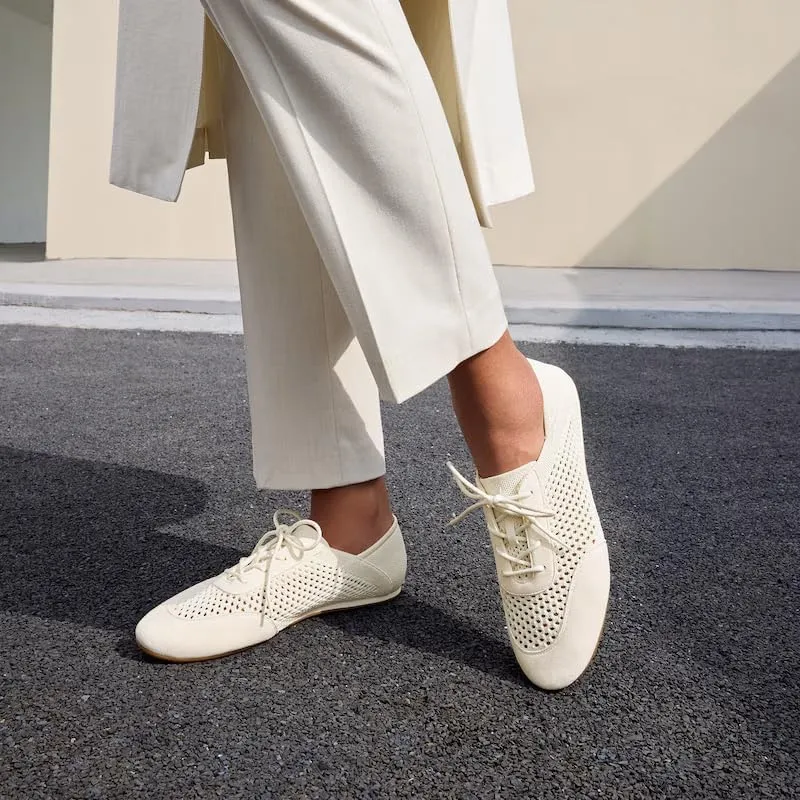 VIVAIA Yara Almond Toe Lace-Up Mesh Sneakers Flat