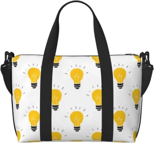 VOSERY Laptop Tote Bag for Women Work - Light Bulb Pattern white Gym Bag for Women Men, Personal Item Crossbody Travel Bags for Women Men Carry On, Overnight Weekender Bags for Women Travel