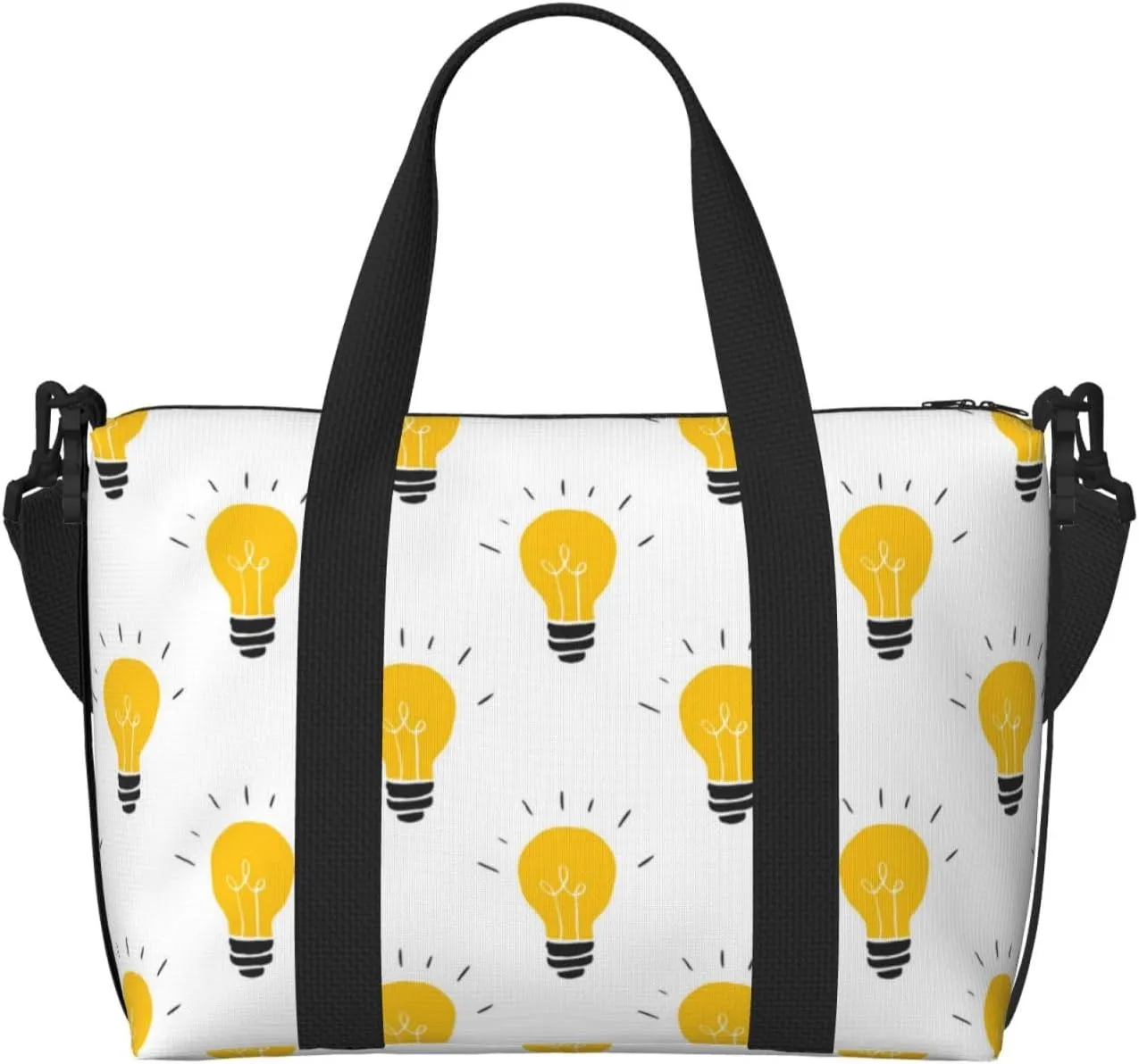 VOSERY Laptop Tote Bag for Women Work - Light Bulb Pattern white Gym Bag for Women Men, Personal Item Crossbody Travel Bags for Women Men Carry On, Overnight Weekender Bags for Women Travel