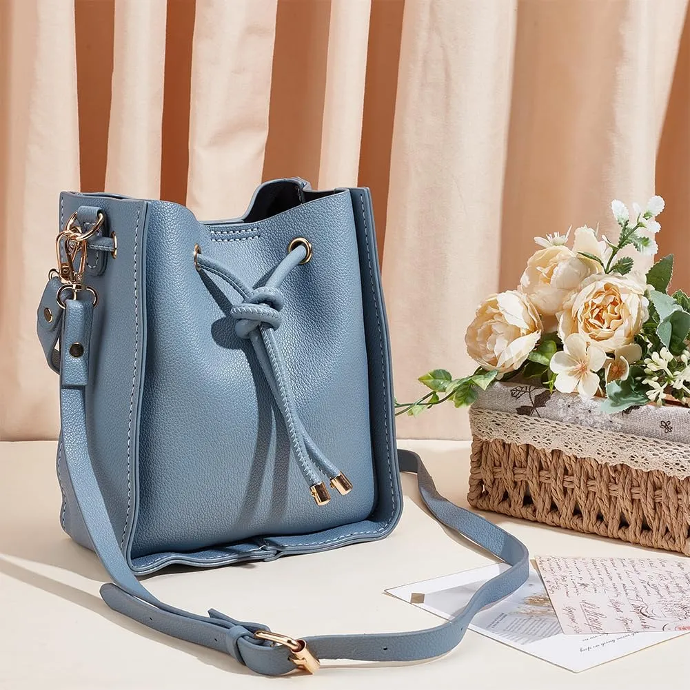 WADORN DIY Imitation Leather Bucket Bag Sewing Kit, Women Tote Bag Making Set Imitation Leather Crossbody Shoulder Bag Making Material Accessories for DIY Handmade Bag Craft, 8.6x7.8x3.9 Inch, Grey