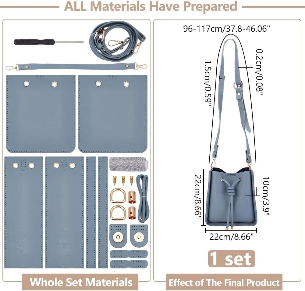 WADORN DIY Imitation Leather Bucket Bag Sewing Kit, Women Tote Bag Making Set Imitation Leather Crossbody Shoulder Bag Making Material Accessories for DIY Handmade Bag Craft, 8.6x7.8x3.9 Inch, Grey