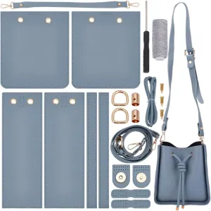 WADORN DIY Imitation Leather Bucket Bag Sewing Kit, Women Tote Bag Making Set Imitation Leather Crossbody Shoulder Bag Making Material Accessories for DIY Handmade Bag Craft, 8.6x7.8x3.9 Inch, Grey