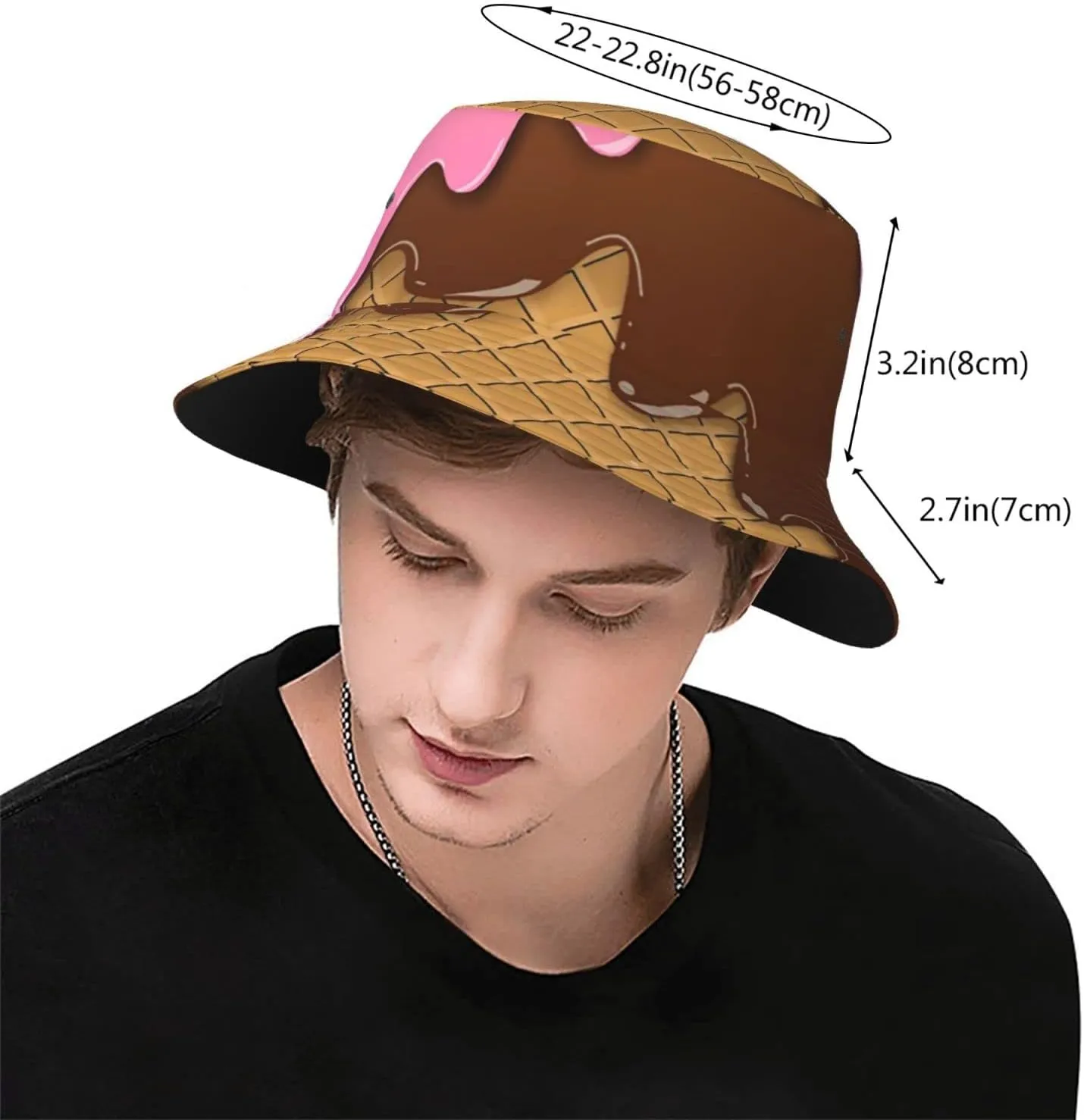 Waffles, ice Cream Bucket Hat Beach Travel Fisherman Hat Packable Sun Hat Cap for Unisex Women Men