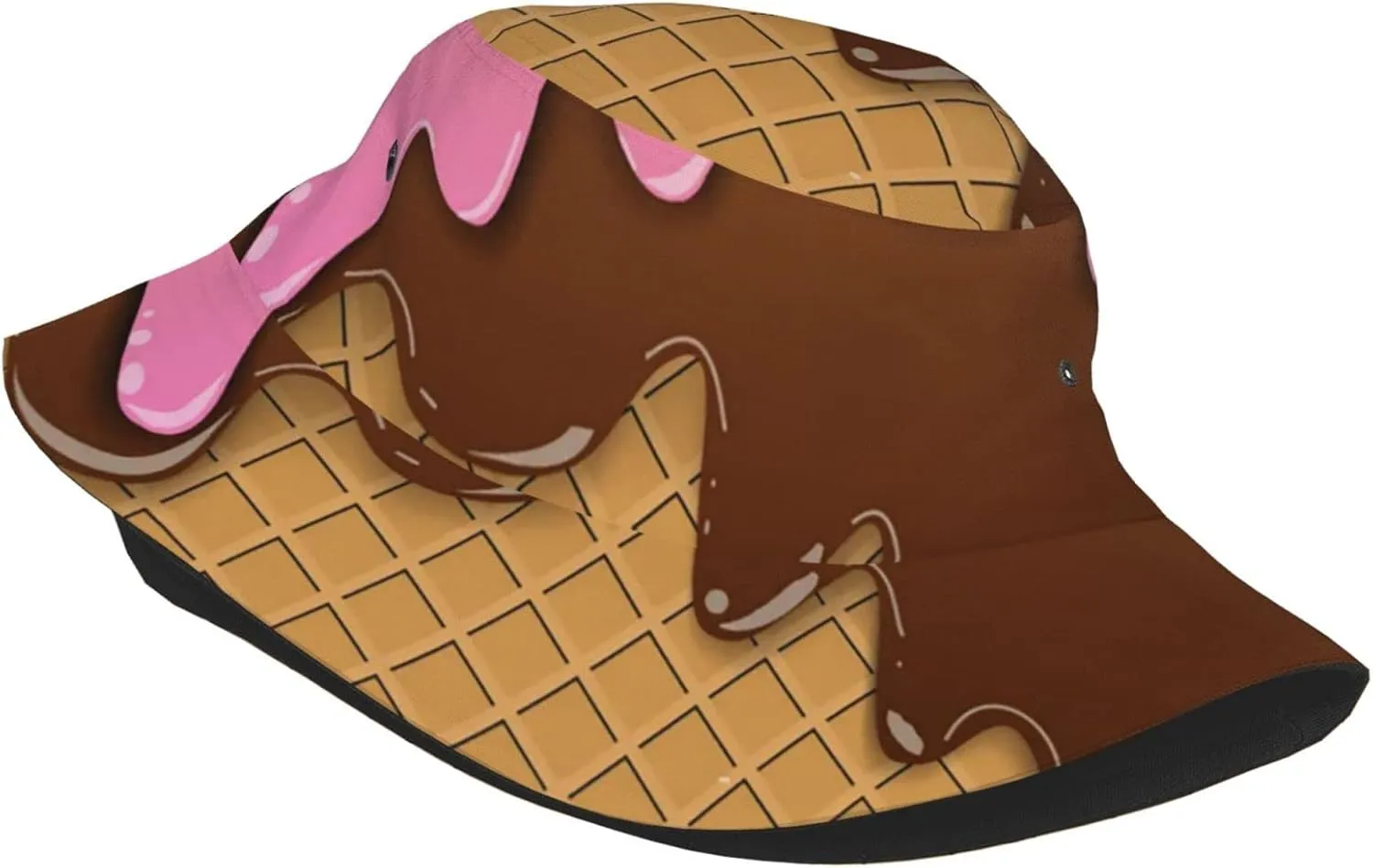 Waffles, ice Cream Bucket Hat Beach Travel Fisherman Hat Packable Sun Hat Cap for Unisex Women Men