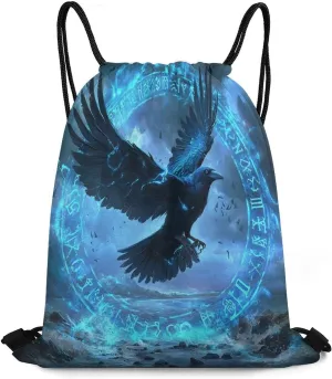 Watercolor Norse Mythology Raven Drawstring Bags,Drawstring Backpack For Gym Travel Swimming Hiking Camping
