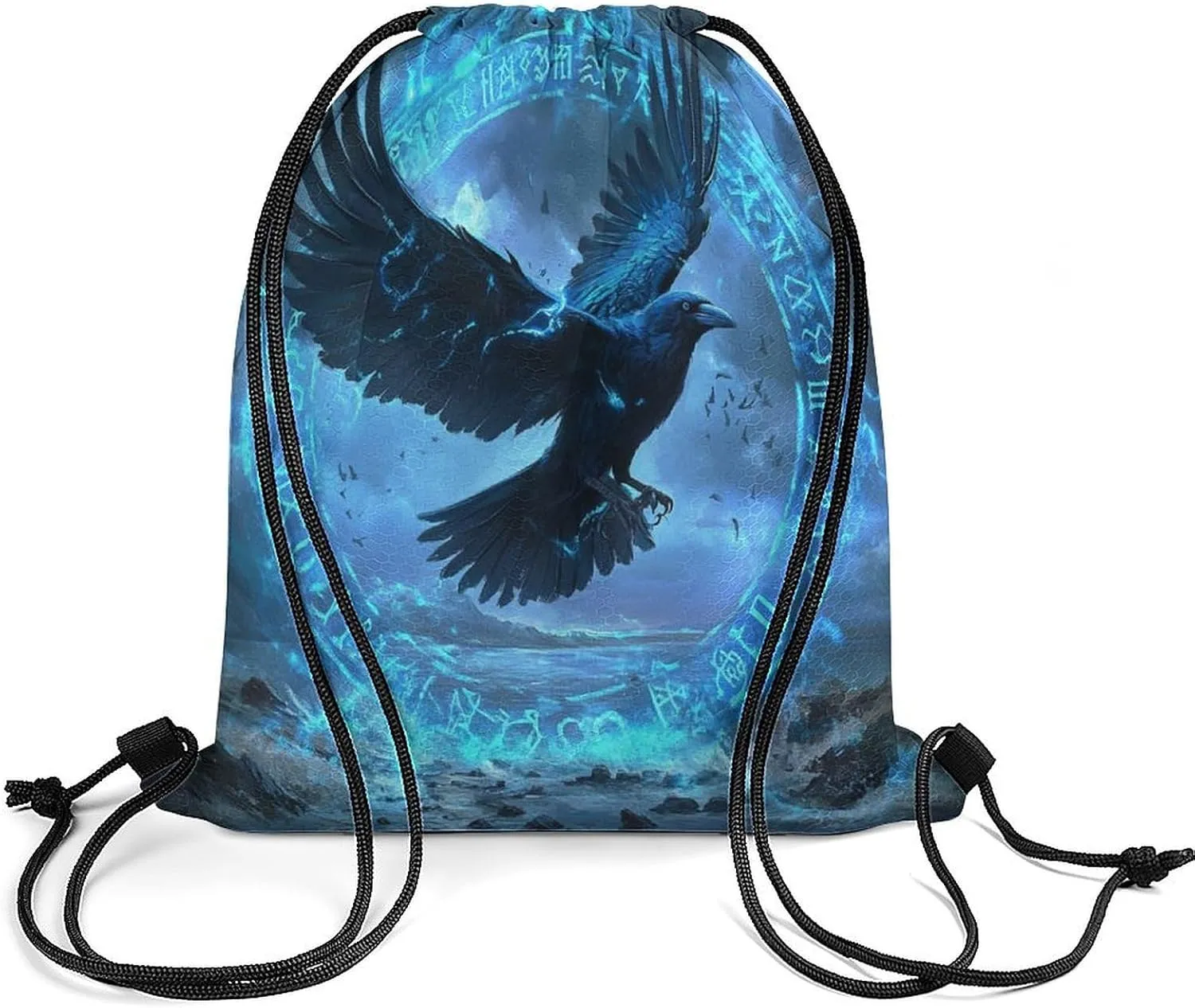 Watercolor Norse Mythology Raven Drawstring Bags,Drawstring Backpack For Gym Travel Swimming Hiking Camping