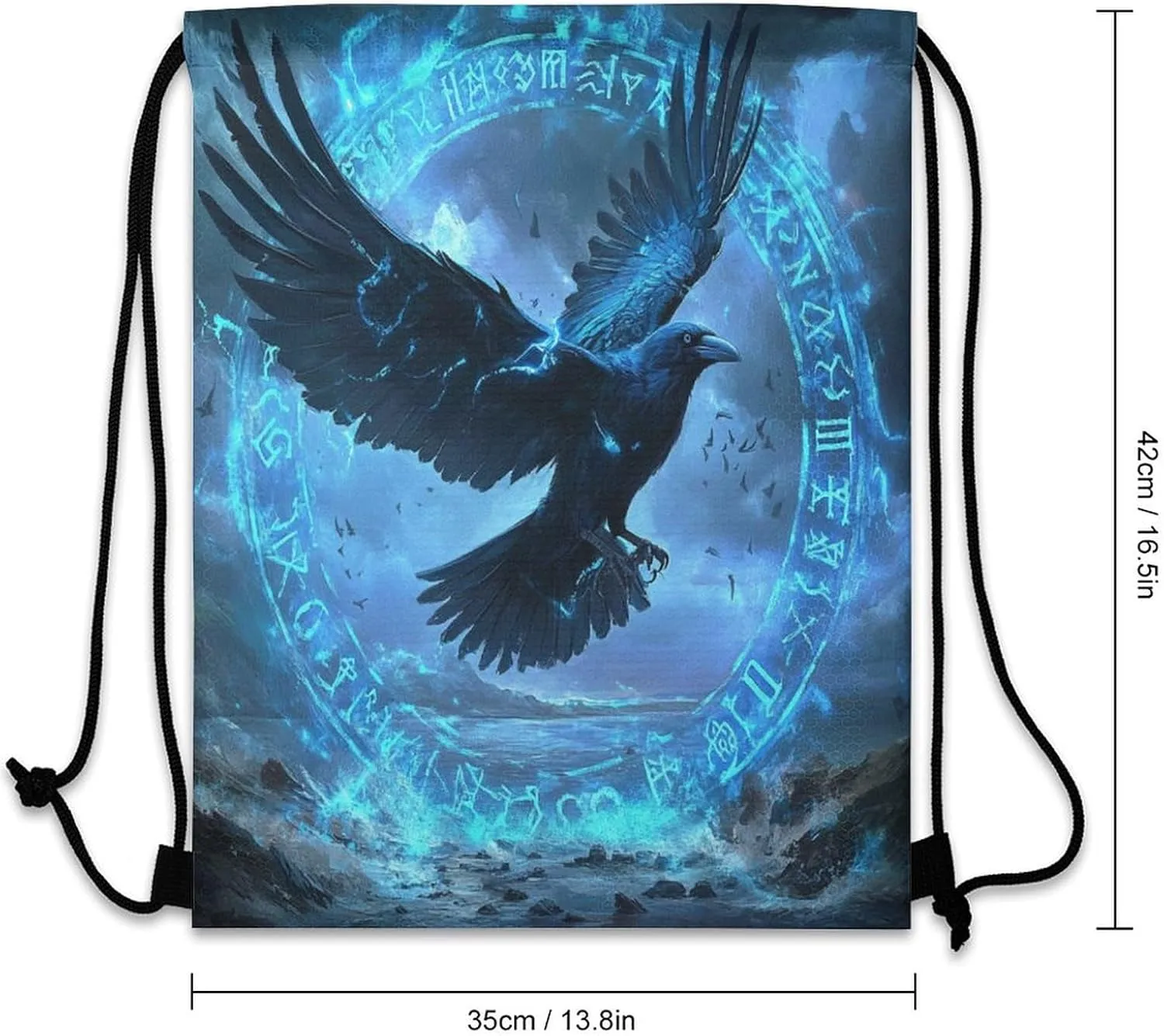 Watercolor Norse Mythology Raven Drawstring Bags,Drawstring Backpack For Gym Travel Swimming Hiking Camping