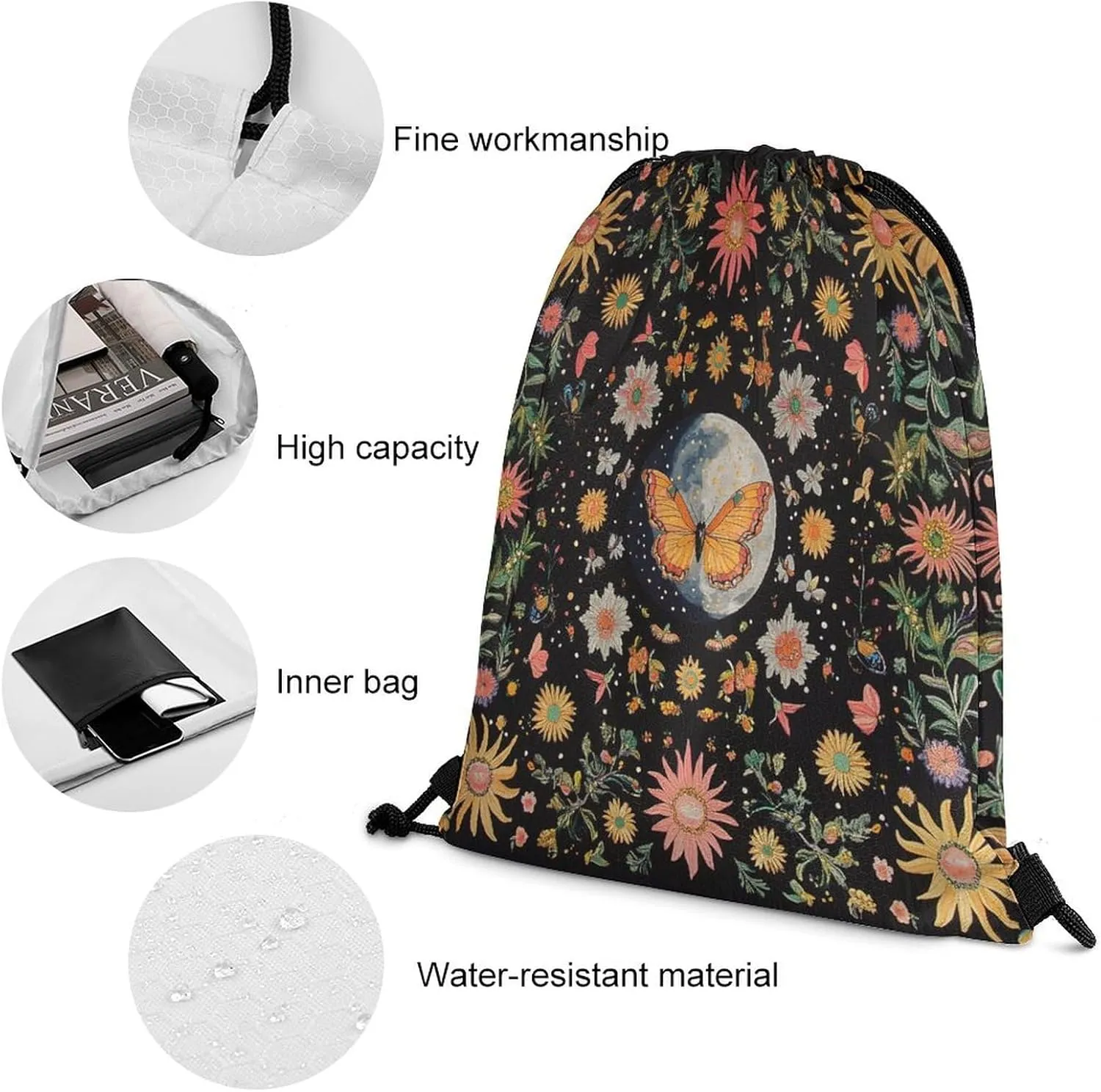 Watercolor Paisley Spring Florals Drawstring Backpack,Sport Drawstring Bags Gym Bag