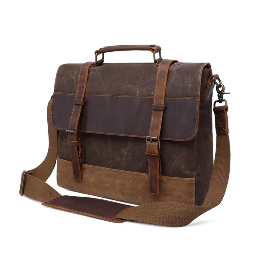 Waterproof Canvas Leather Satchel Bag Large