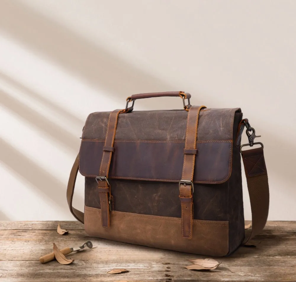 Waterproof Canvas Leather Satchel Bag Large