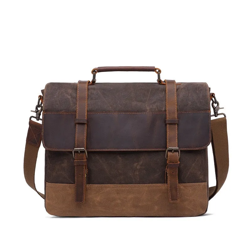 Waterproof Canvas Leather Satchel Bag Large