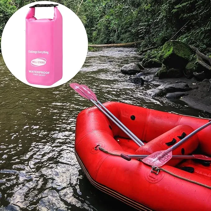Waterproof First Aid Kit Roll Top Boat Emergency Kit with Waterproof Contents for Fishing Kayaking Boating Swimming Camping Rafting Beach Pink
