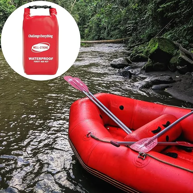 Waterproof First Aid Kit Roll Top Boat Emergency Kit with Waterproof Contents for Fishing Kayaking Boating Swimming Camping Rafting Beach Red