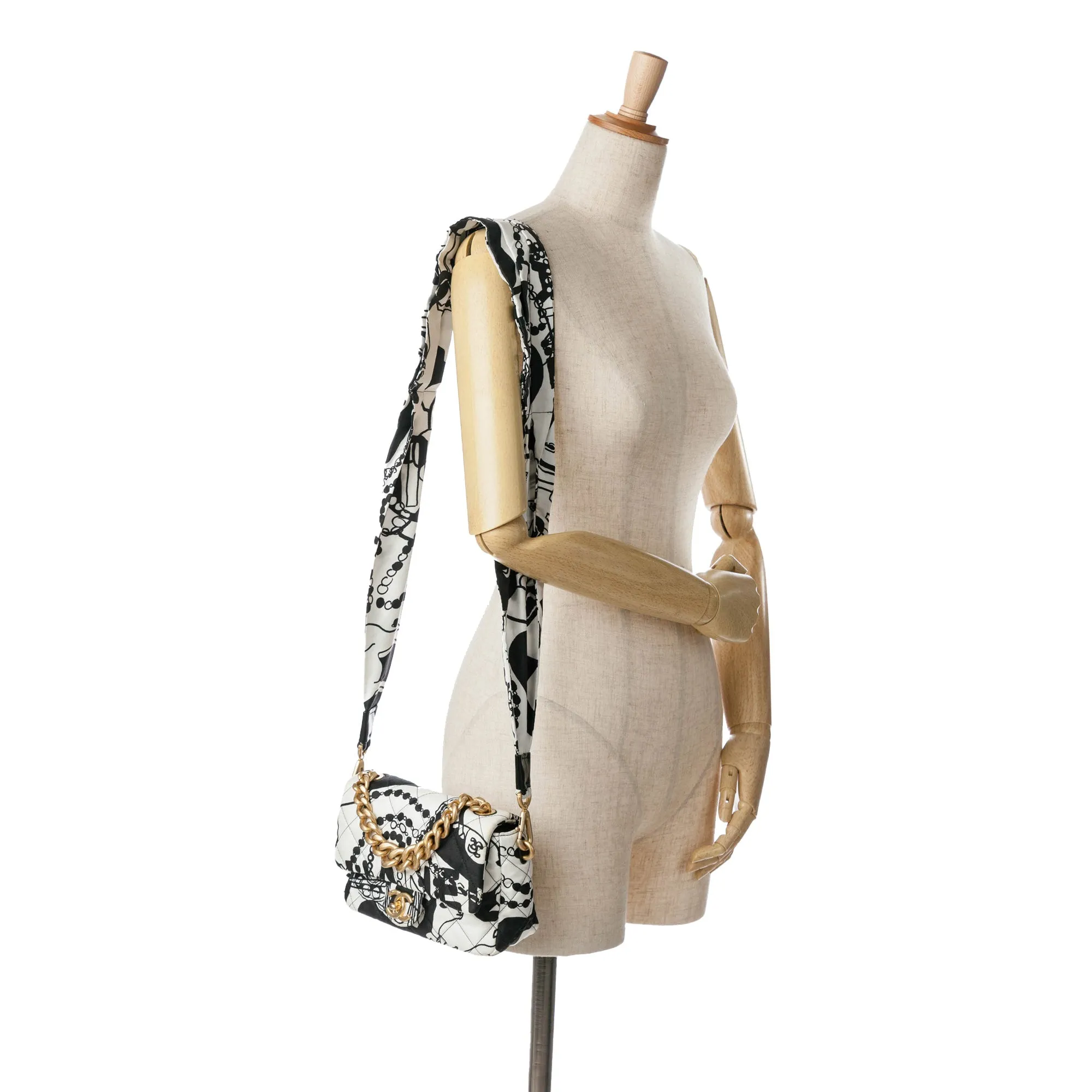White Chanel Mini Printed Canvas Deer Coco Flap Satchel