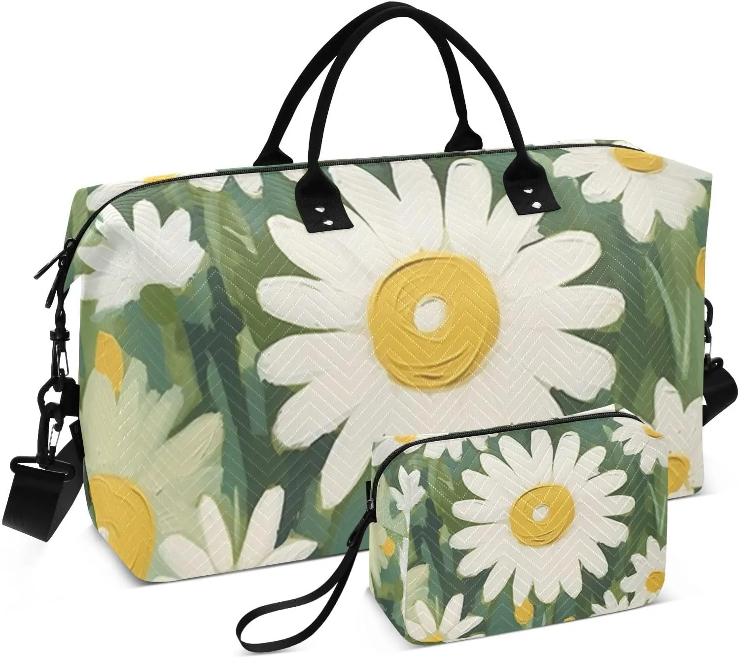 White Daisy Luggage Travel Bag Travel Overnight Carry on Bag Sport Training Bag with Toiletry Bag for Yoga Large Capacity