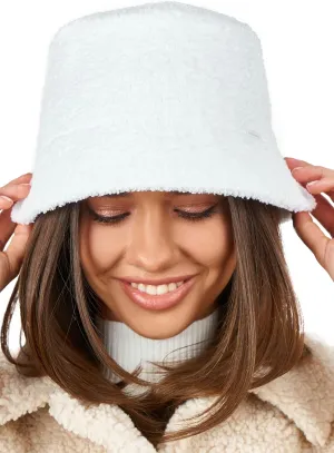 White Fuzzy Bucket Hat for Women - Winter Faux Fur Bucket Hat - Fluffy Sherpa Bucket Hats for Women