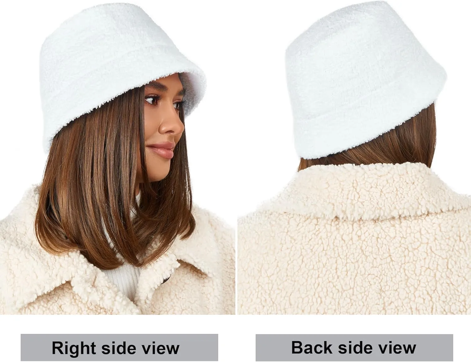White Fuzzy Bucket Hat for Women - Winter Faux Fur Bucket Hat - Fluffy Sherpa Bucket Hats for Women
