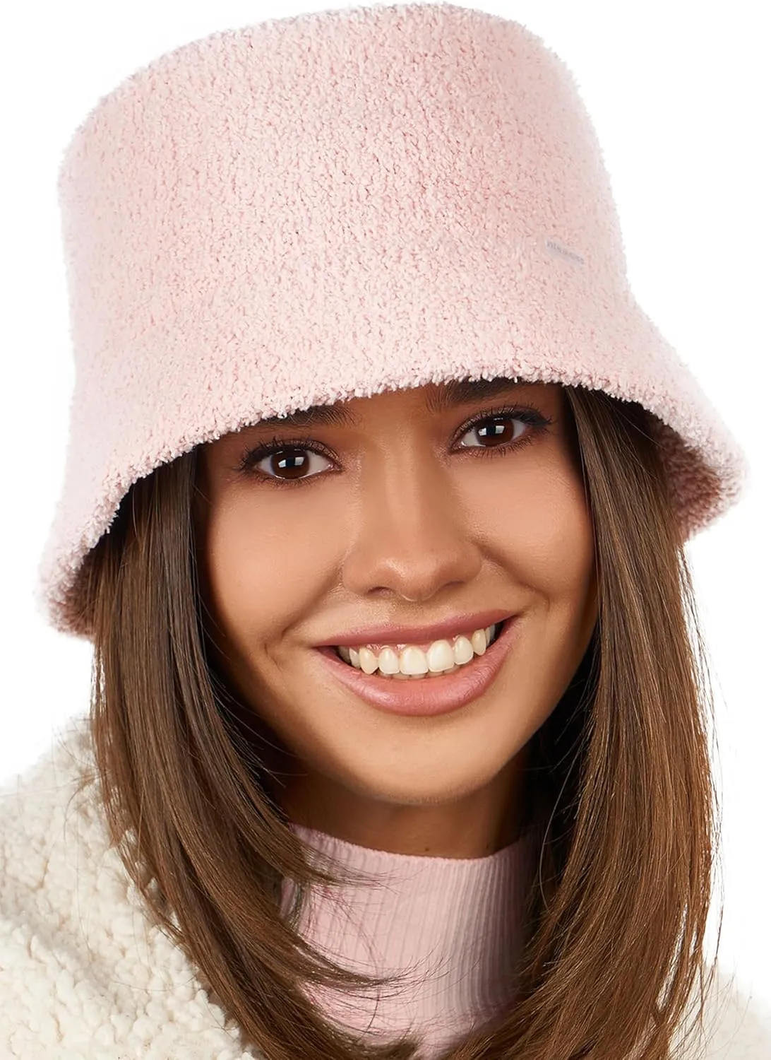 White Fuzzy Bucket Hat for Women - Winter Faux Fur Bucket Hat - Fluffy Sherpa Bucket Hats for Women