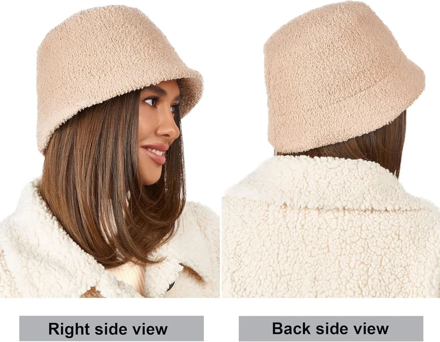 White Fuzzy Bucket Hat for Women - Winter Faux Fur Bucket Hat - Fluffy Sherpa Bucket Hats for Women