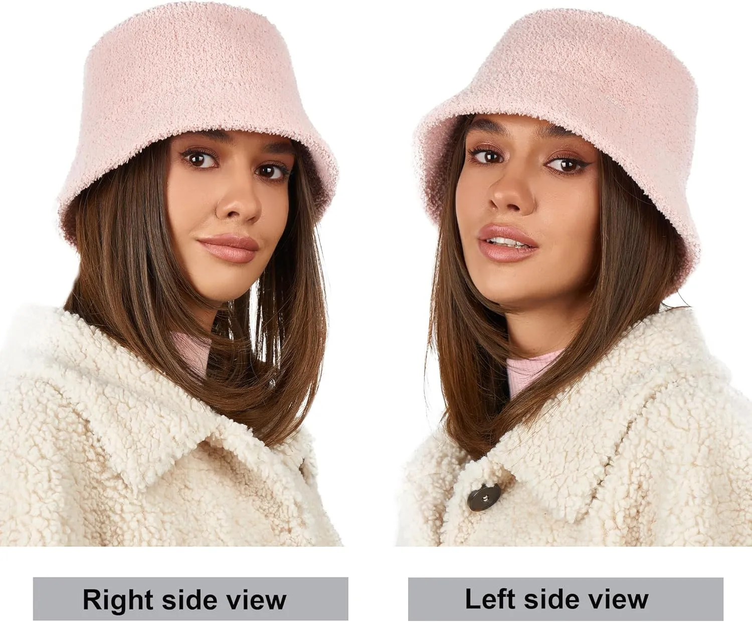 White Fuzzy Bucket Hat for Women - Winter Faux Fur Bucket Hat - Fluffy Sherpa Bucket Hats for Women