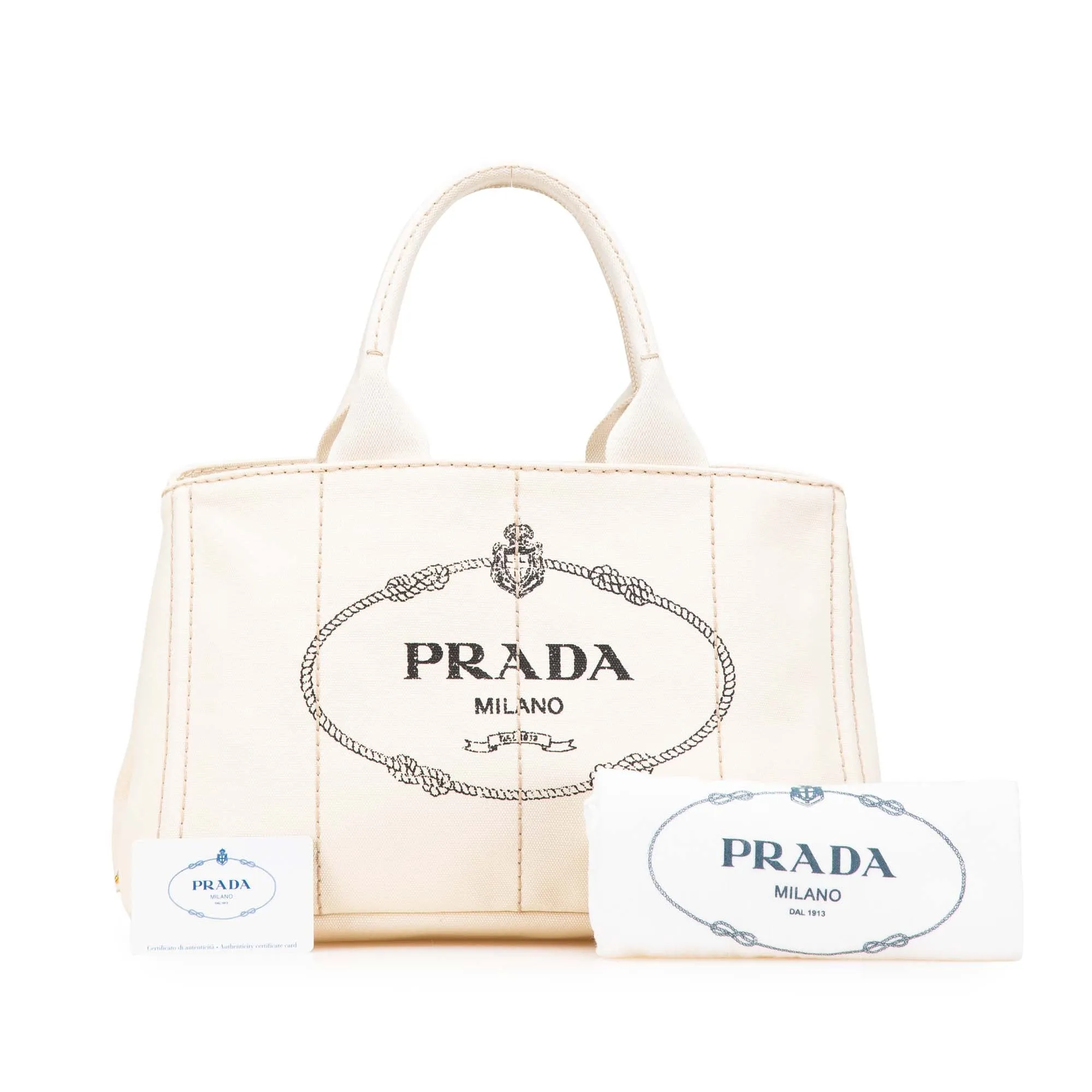 White Prada Canvas Canapa Logo Satchel