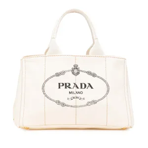 White Prada Canvas Canapa Logo Satchel