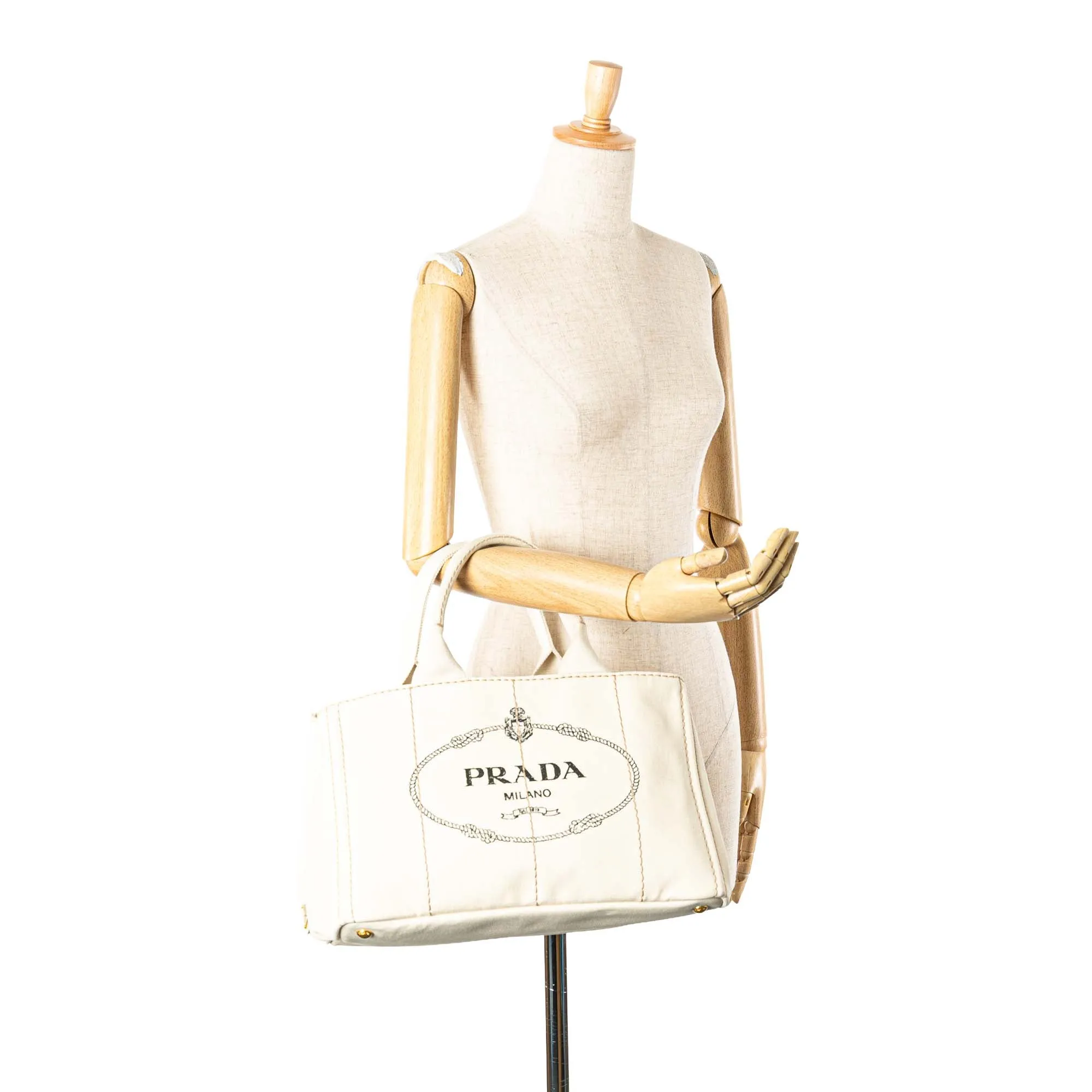 White Prada Canvas Canapa Logo Satchel