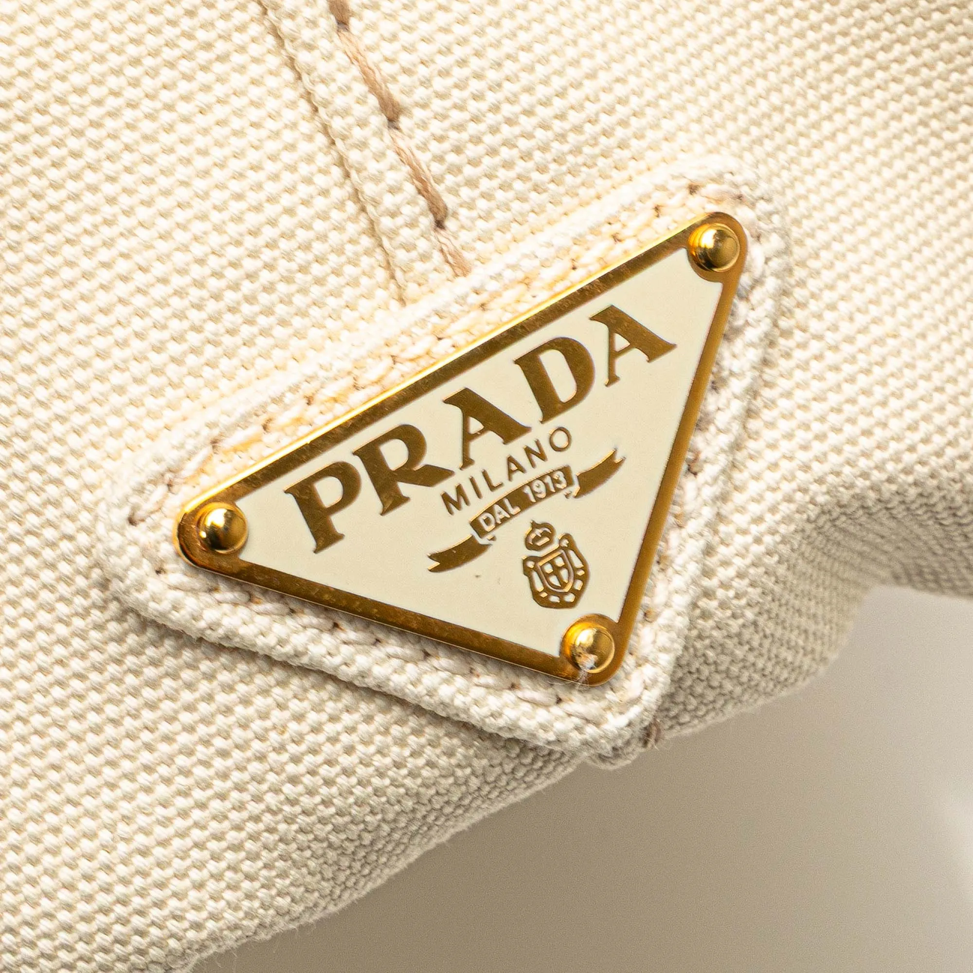 White Prada Canvas Canapa Logo Satchel
