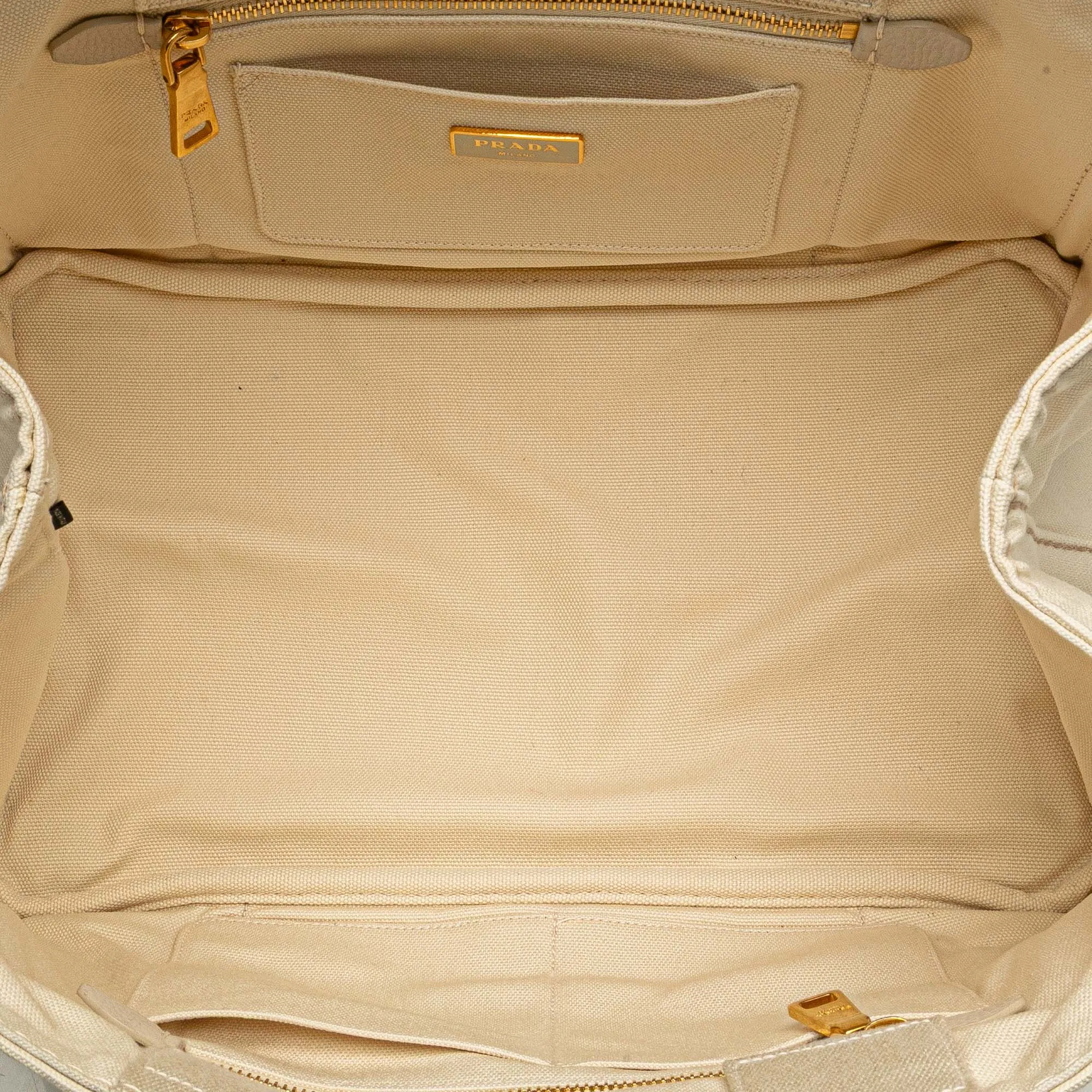 White Prada Canvas Canapa Logo Satchel