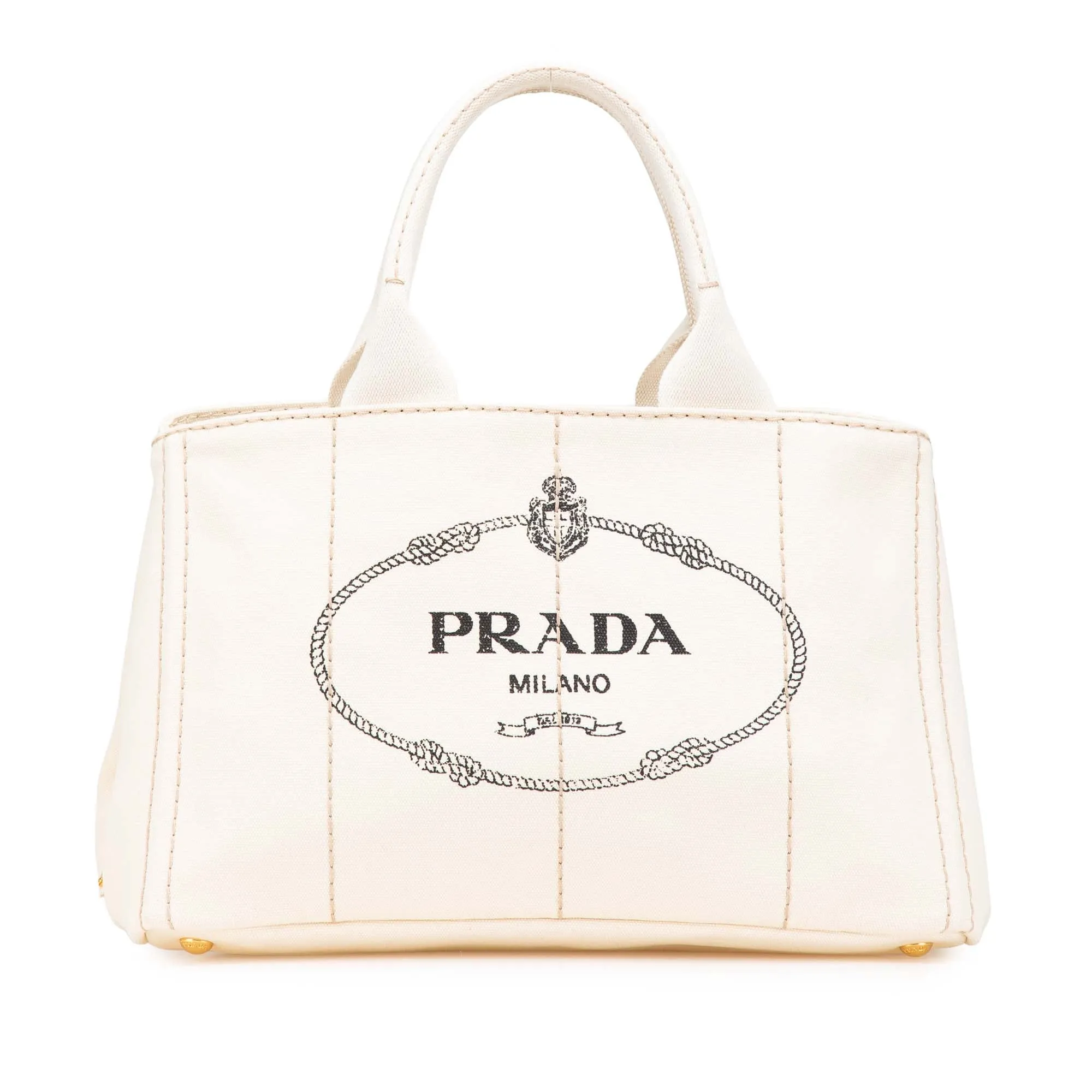 White Prada Canvas Canapa Logo Satchel