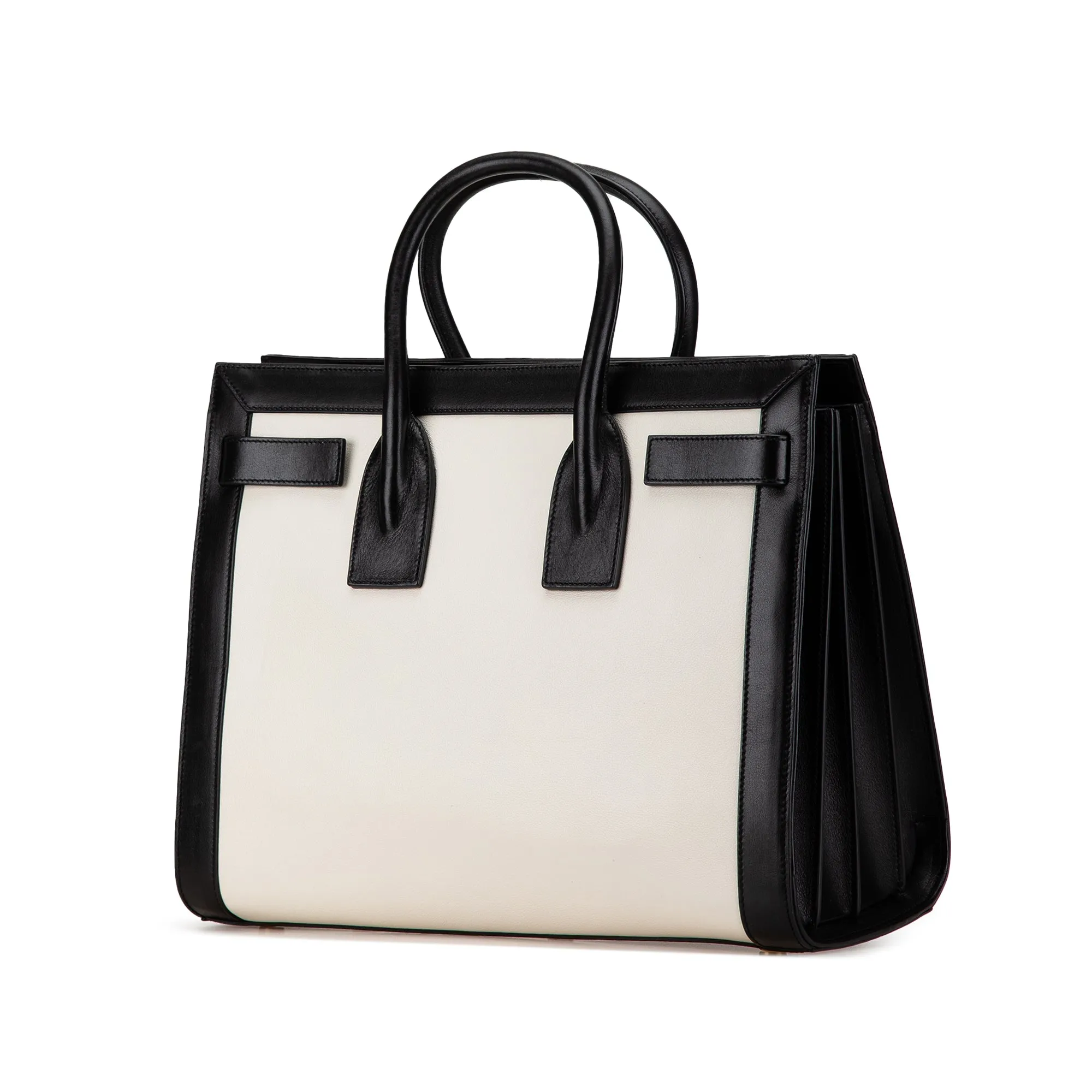 White Saint Laurent Small Bicolor Leather Sac de Jour Satchel